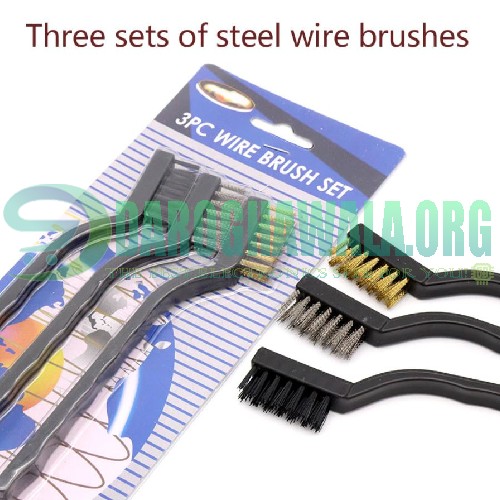 Set of Stainless Steel and Brass Bristle Brushes for Metal Cleaning