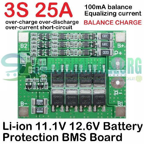 18650 3S 12.6V 11.1V/25A Li-ion Lithium Battery BMS PCB Protection Board Balance 