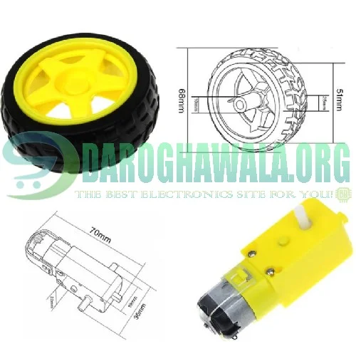 Smart Robot Car Tyre Wheel Gear Motor Set DC 3-6V In Pakistan
