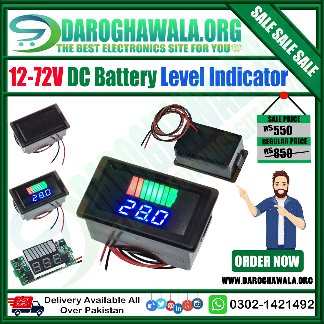 Solar Car Battery Level Indicator Meter With Volt Meter 12V to 72V DC In Pakistan