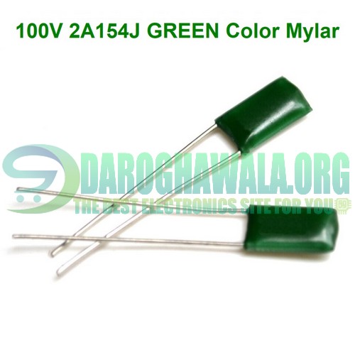 MYLAR 100V 2A154J GREEN Color Mylar Polyester Film Capacitor in Pakistan