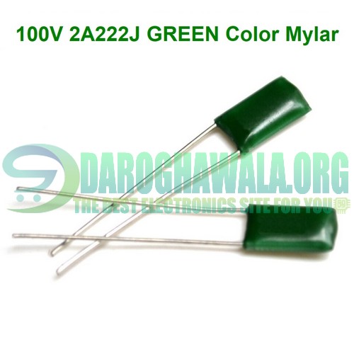 MYLAR 100V 2A222J GREEN Color Mylar Polyester Film Capacitor in Pakistan