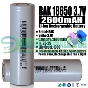 BAK INR18650-26E 18650 3.7V 2600mAh 3C Cell For EV Bike And Solar Battery In Pakistan