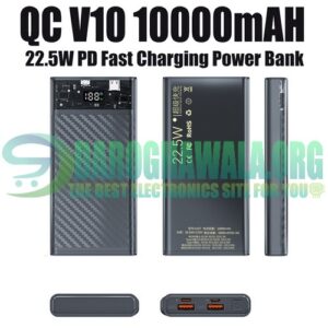 Transparent QC V10 10000mAh 22.5W PD Fast Charging Power Bank In Pakistan
