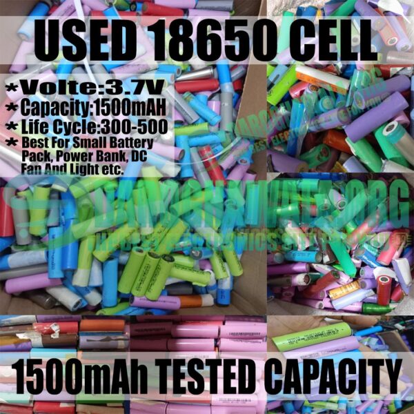 USED 18650 Lithium Ion Cell 3.7V 1500mAh Tested Capacity Cell For Power Bank DC Fan And Light In Pakistan