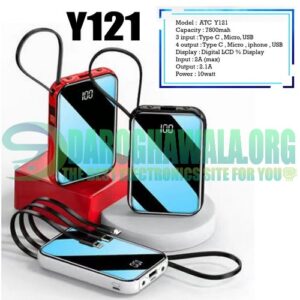 Y121 7800mAh Pocket Size Power Bank With 3 Charging Lead With Bright Light With Display In Pakistan