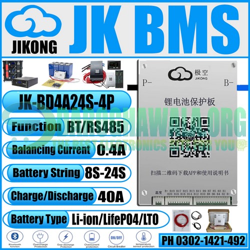 JK-BD4A24S-4P JK 8S to 24S 40A Smart BMS 0.4A Active Balance In Pakistan