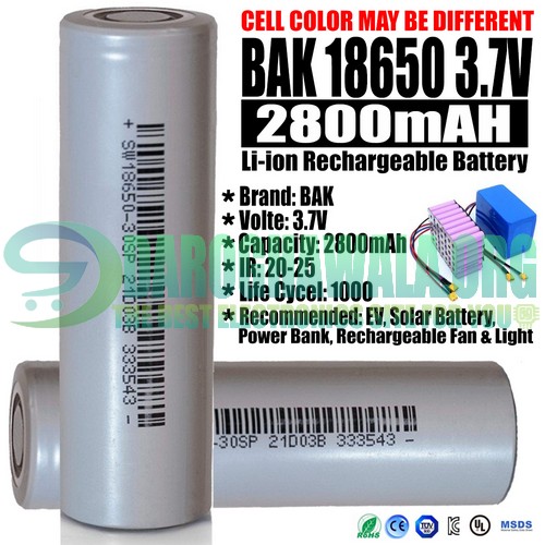 2800mAh 18650 cell 3.7V BAK Brand For EV Solar Battery In Pakistan