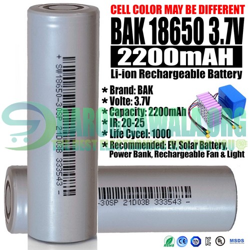 BAK 3.7V 2200mAh 18650 Cell For EV Laptop Battery Solar Battery In Pakistan